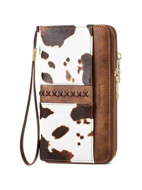 Western Wristlet Wallet RFID Vegan Leather Double Zip Clutch Card Holder Women